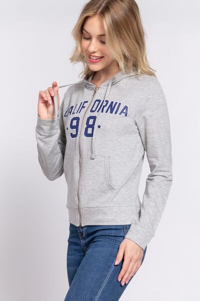 ACTIVE BASIC CALIFORNIA Zip Up Drawstring Long Sleeve Hoodie *