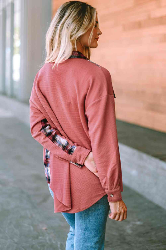 Full Size Plaid Button Down Collared Jacket