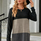 Color Block Round Neck Long Sleeve T-Shirt