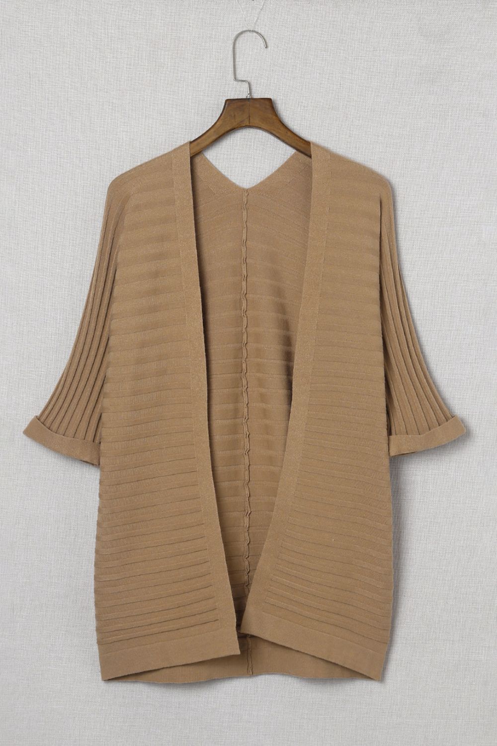 YasirLeb Full Size Ribbed Open Front Knit Cardigan