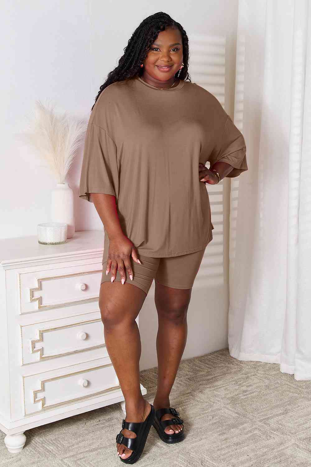 Basic Bae Full Size Soft Rayon Three-Quarter Sleeve Top and Shorts Set *