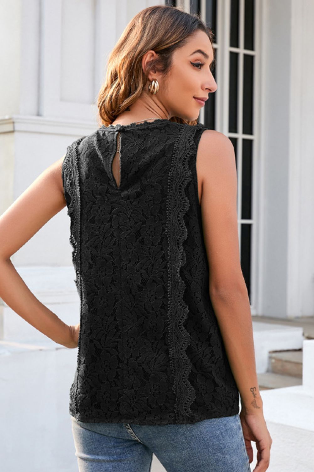 Full Size Lace V-Neck Tank