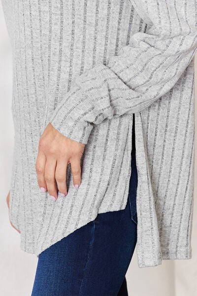 Basic Bae Full Size Ribbed Round Neck Slit T-Shirt *