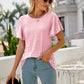 Full Size Eyelet Flutter Sleeve Round Neck Top