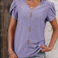 Eyelet V-Neck Petal Sleeve T-Shirt