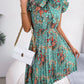 Aaliyah Isla Pleated Floral Printed Tie Neck Knee Length Dress