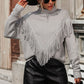 Turtle Neck Tassel Front Long Sleeve Pullover Sweater