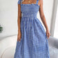 Frill Plaid Square Neck Midi Dress