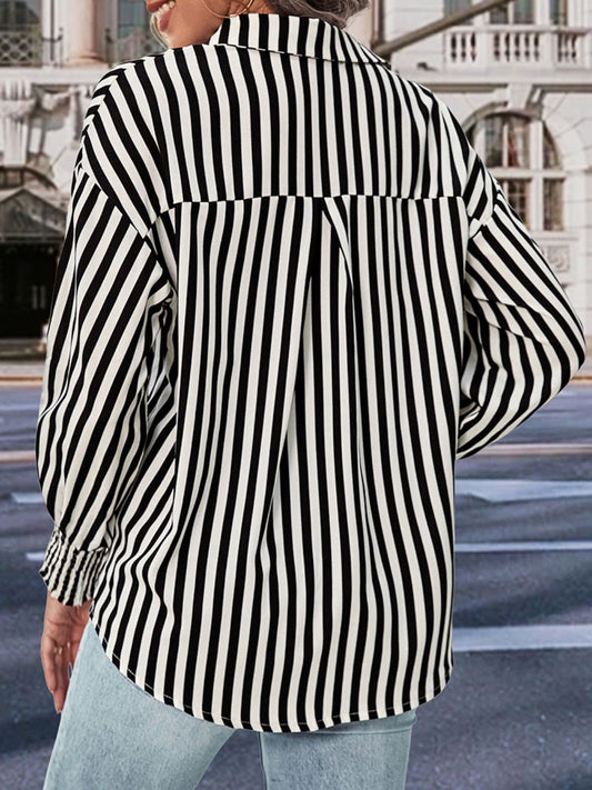 AuroraBlissX Striped Dropped Shoulder Smocked Wristband Shirt