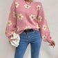Flower Round Neck Latern Sleeve Sweater