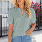 Eyelet Notched Puff Sleeve T-Shirt