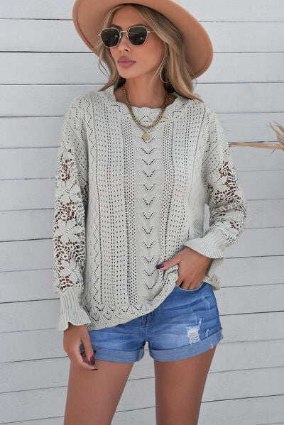 Isabella Openwork Lantern Sleeve Dropped Shoulder Sweater