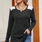 Eyelet Ribbed Round Neck Long Sleeve T-Shirt
