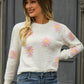 Malibu Dreams Flower Pattern Round Neck Short Sleeve Pullover Sweater