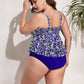 Plus Size Two-Tone Drawstring Sleeveless Tankini Set