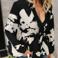 Charming Trends Black Printed Tie Front Lace Detail Cardigan