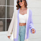 Sophia & Grace Open Front Contrast Color Balloon Sleeve Cardigan