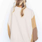 Color Block Exposed Seam Lantern Sleeve Khaki Sweatshirt
