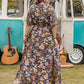 Floral V-Neck Short Sleeve Slit Dress