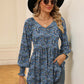 Full Size Printed V-Neck Lantern Sleeve Blouse