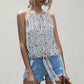 GeometricFashion Leopard Floral Halter Tie Front Top