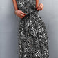 Women's Printed Spaghetti Strap Decorative Button Belted Dress