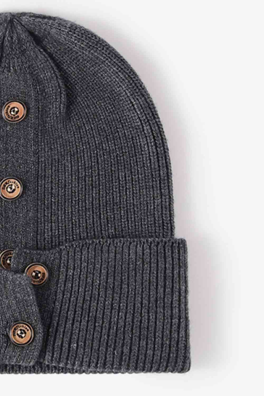 CHIC HATZ Button Detail Rib-Knit Hat Cuff Beanie