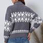 Zip-Up Geometrical Pattern Pullover Sweater
