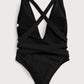 EROTICSUN Halter Neck Deep V Tied One-Piece Swimsuit