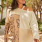 Plus Size Leopard Color Block Long Sleeve T-Shirt