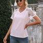 Lace Detail Striped V-Neck T-Shirt