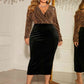Plus Size Surplice Neck Long Sleeve Slit Dress