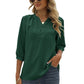 Full Size Swiss Dot Notched Neck Three-Quarter Sleeve Blouse