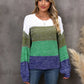 Hannah&Mea Color Block Round Neck Dropped Shoulder Sweater
