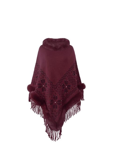 BeautifulMe Fringe Geometric Cape Sleeve Poncho