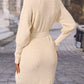 Surplice Neck Tie Waist Sweater Dress