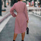 Printed Notched Tie Front Long Sleeve Dress