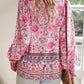 Aurora Lea Bohemian Tie Neck Lantern Sleeve Blouse