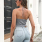 Openwork Halter Neck Cropped Knit Cami