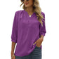 Full Size Swiss Dot Notched Neck Three-Quarter Sleeve Blouse