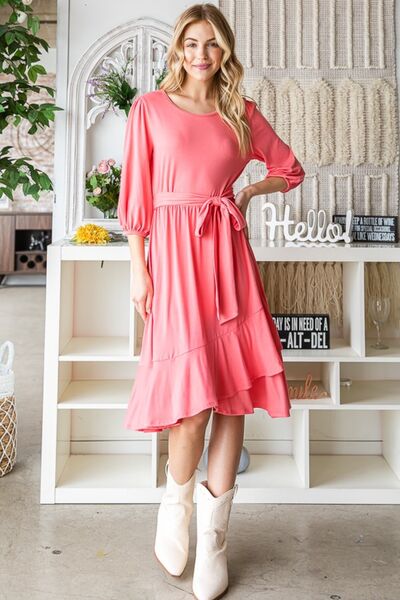 Reborn J Tie Front Ruffle Hem Dress *