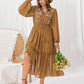 Plus Size Polka Dot Tie Neck Balloon Sleeve Maxi Dress