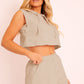 Women's Full Size Hooded Crop Top & Pocketed Shorts Set