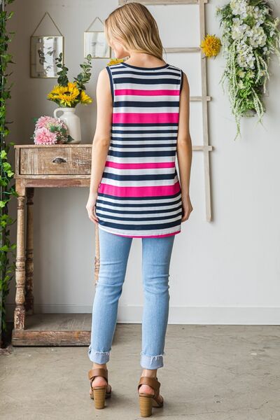 Heimish Full Size Striped Twist Knot Round Neck Tank *