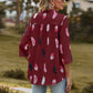 Full Size Printed Roll-Tab Sleeve Notched Neck Blouse