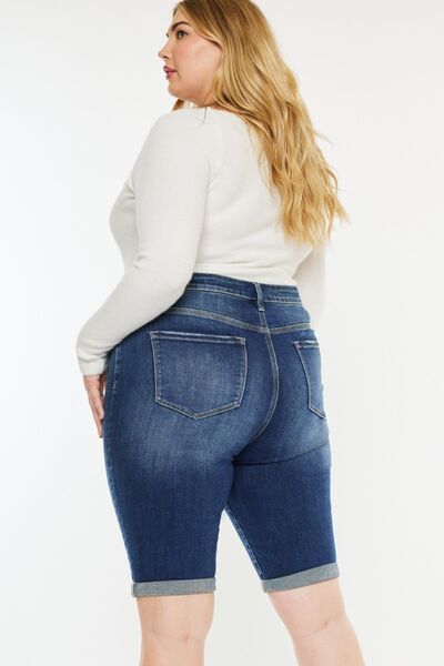 Kancan Full Size Cat's Whiskers Button Fly Denim Shorts *