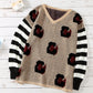 Women's Eden Full Size Striped Sleeve Leopard Print Knitted Sweater