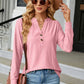 Full Size Notched Neck Long Sleeve Buttoned Blouse