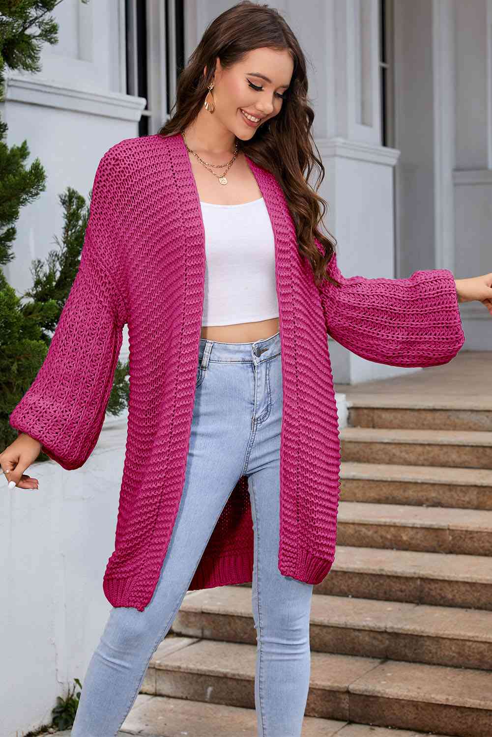 Full Size Open Front Longline Cardigan