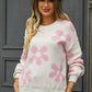 Hannah&Mea Floral Print Round Neck Dropped Shoulder Pullover Sweater